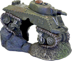 Blue Ribbon Exotic Environments Army Tank with Cave Aquarium Ornament, Green