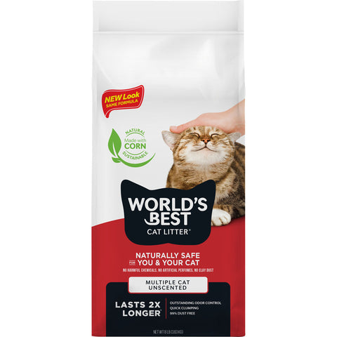 WORLD’S BEST CAT LITTER Multiple Cat Clumping Unscented, 8 lb