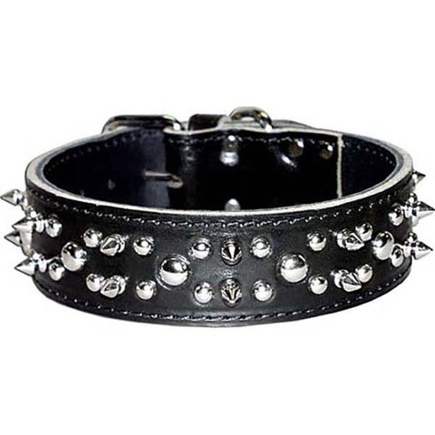 Latigo Leather Spike/Stud Dog Collar Black 1.75 x 20 in