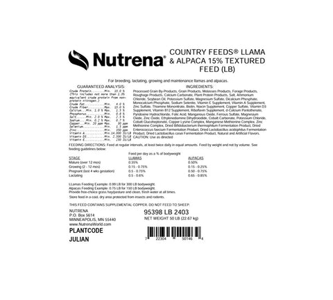 Nutrena® Country Feeds® Llama & Alpaca 15% Textured 50 lbs