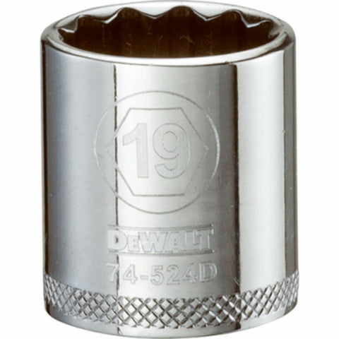 DeWalt Metric 12 Point 3/8" Drive Deep Socket, 19mm