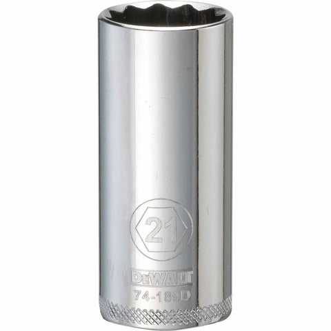 DeWalt Metric 12 Point Deep Socket, 3/8" Drive, 21mm