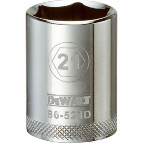 DeWalt Metric Standard Socket, 21 MM, 1/2" Drive