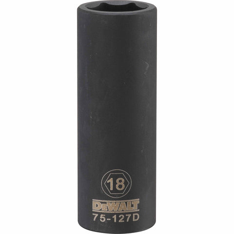 DeWalt Metric 6 Point Deep Impact Socket, 18mm, 1/2" Drive