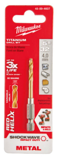 Milwaukee Shockwave Impact Duty Titanium Drill Bits, Red Helix, 5/32"