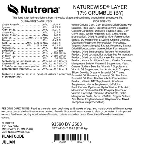 Nutrena® NatureWise® 17% Protein Layer Crumble Poultry Feed 50 lbs