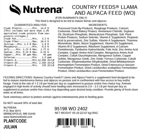 Nutrena® Country Feeds® Llama/Alpaca 14% Protein Pellet 50 lbs