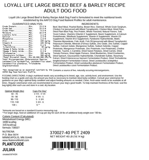 Nutrena® Loyall Life® Large Breed Beef & Barley Recipe Adult Dog Food 40 lbs