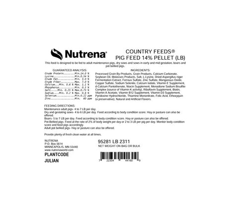 Nutrena® Country Feeds® Pig Feed 14% Pellet 50 lbs