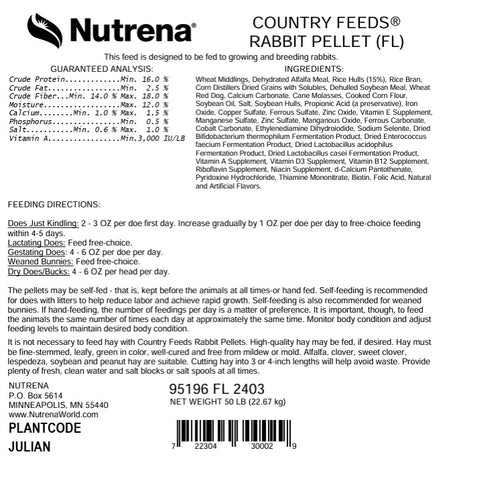 Nutrena®Country Feeds® 16% Rabbit Pellet 50 lbs