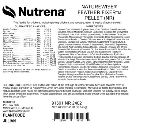 Nutrena® NatureWise® Feather Fixer® 18% Protein Pellet 40 lbs