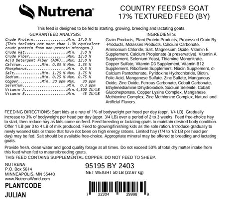Nutrena® Country Feeds® Goat Feed 17% Textured 50 lbs