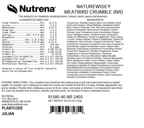 Nutrena® NatureWise® Meatbird 22% Protein Crumble 40 lbs