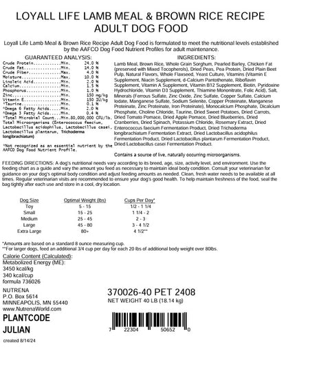 Nutrena® Loyall Life® Lamb Meal & Brown Rice Recipe Adult Dog Food 20 lbs