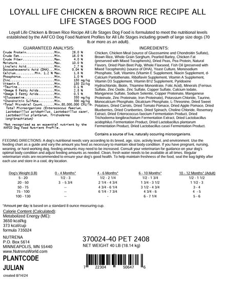 Nutrena® Loyall Life® Chicken & Brown Rice Recipe All Life Stages Dog Food 40 lbs