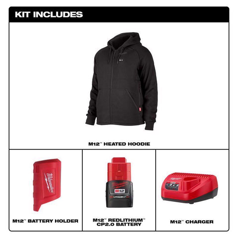 Milwaukee M12 Unisex Full-Zip Heated Hoodie Kit, Black