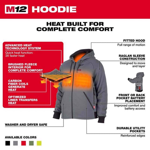 Milwaukee M12 Unisex Full-Zip Heated Hoodie Kit, Black