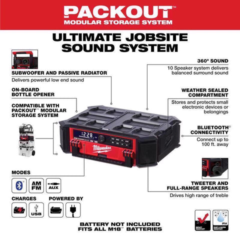 Milwaukee M18 PACKOUT Radio + Charger, Red