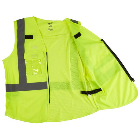 Milwaukee Safety Vest, Polyester, High Visibility Yellow, L/XL