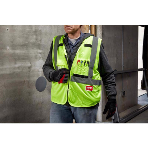 Milwaukee Safety Vest, Polyester, High Visibility Yellow, L/XL