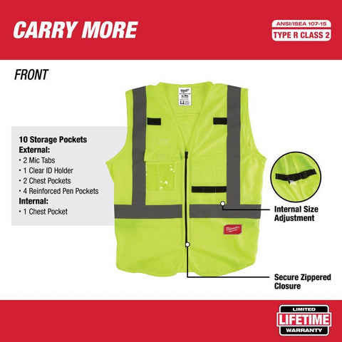 Milwaukee Safety Vest, High Visibility Yellow, XXL/XXXL