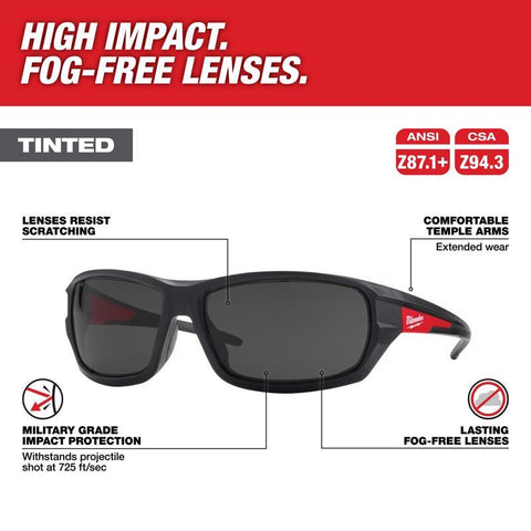 Milwaukee Anti-Fog Performance Safety Glasses, Tinted Lens