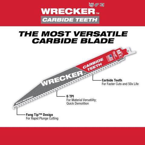 Milwaukee Wrecker Sawzall Reciprocating Saw Blade, 6 TPI, 9 inch