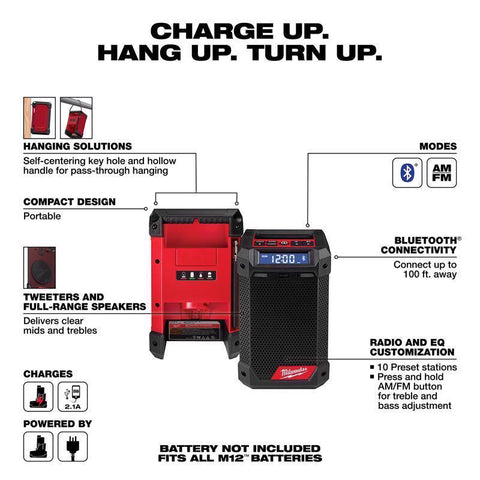Milwaukee M12 Wireless Bluetooth Radio+Charger
