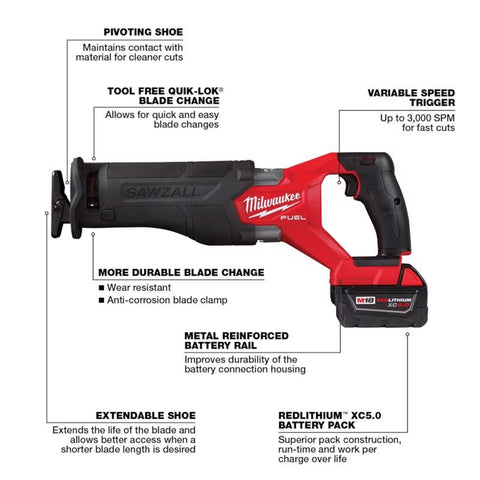 Milwaukee M18 Fuel Sawzall Reciprocating Saw, 18 Volt