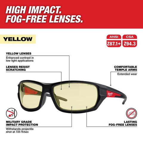 Milwaukee Impact-Resistant Safety Glasses, Yellow Lens