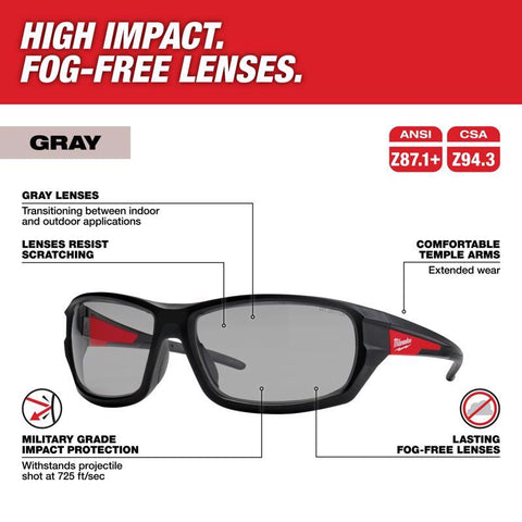 Milwaukee Anti-Fog Impact-Resistant Safety Glasses, Gray Lens