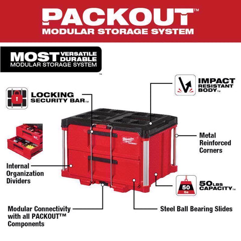 Milwaukee 2 Drawer Toolbox, 22.2", Black/Red