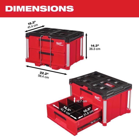 Milwaukee 2 Drawer Toolbox, 22.2", Black/Red