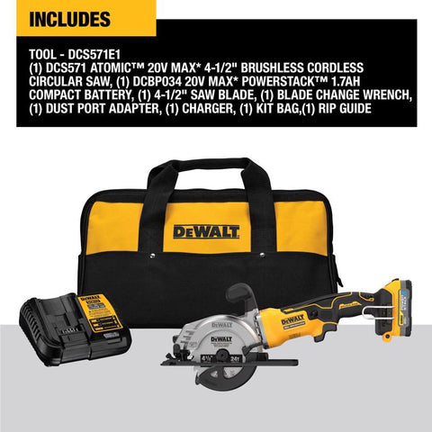 DeWalt DCS571E1 Powerstack Circular Saw Kit, 20 Volt