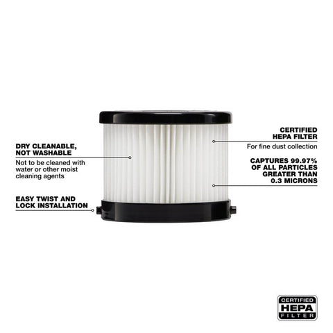Milwaukee HEPA Filter, Black/White, Pack of 2