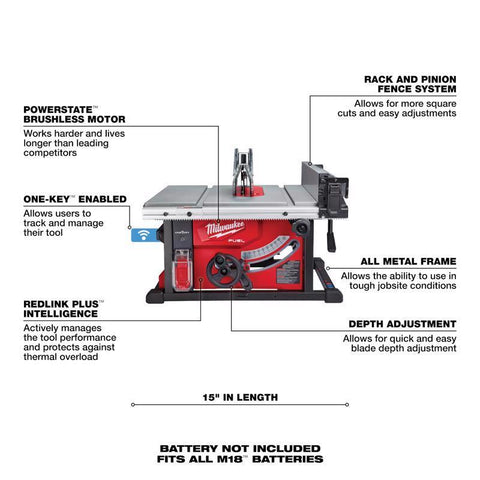 Milwaukee M18 Fuel Cordless Table Saw, Lithium-Ion