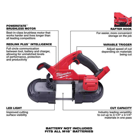 Milwaukee Compact Band Cordless Saw, 3-1/4 Inch