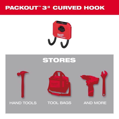 Milwaukee Packout Hook Curved, Metal/Plastic, 3.5 inch