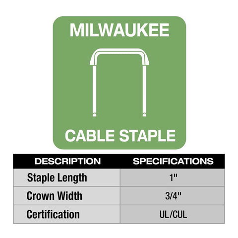 Milwaukee Insulated Crown Cable Staples, 1 Inch