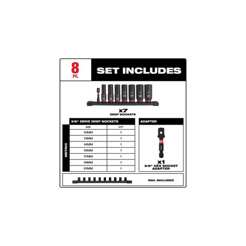 Milwaukee Metric 6 Point Socket Set, 3/8 inch, 8 Pieces