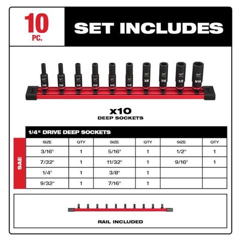 Milwaukee Dp Socket Set 10p 1/4"