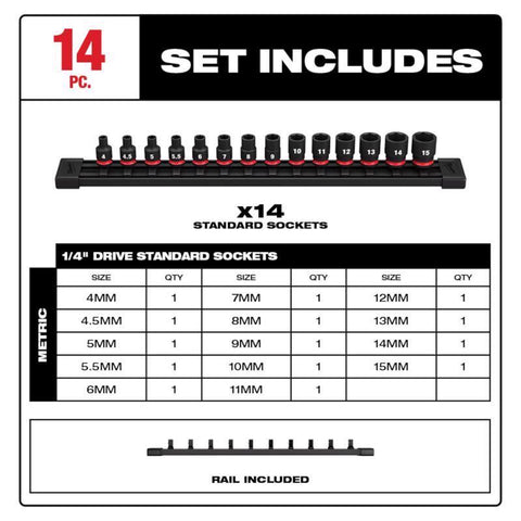 Milwaukee Socket Set 14p 1/4" MM