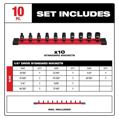 Milwaukee Socket Set 1/4" 10p Mw