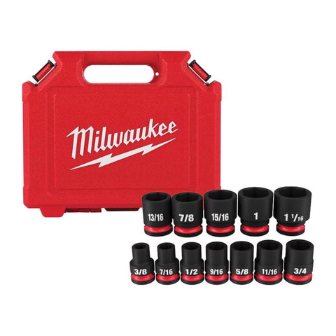 Milwaukee Shockwave SAE 6 Point Standard Shallow Socket Set, 1/2 inch