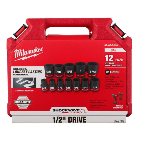 Milwaukee Shockwave SAE 6 Point Standard Shallow Socket Set, 1/2 inch