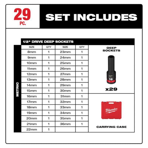 Milwaukee Dp Socket Set 29p 1/2"