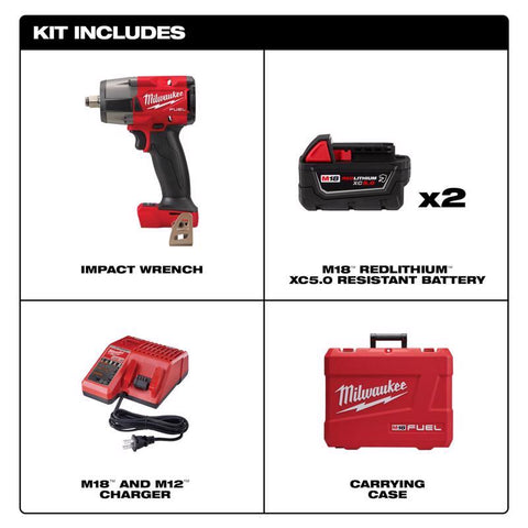 Milwaukee M18 Fuel Mid-Torque Impact Wrench, 1/2 inch