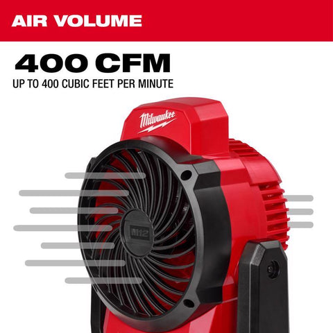Milwaukee M12 Cordless Jobsite Fan, Black/Red, 3 speed