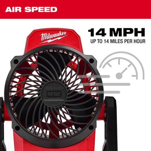 Milwaukee M12 Cordless Jobsite Fan, Black/Red, 3 speed