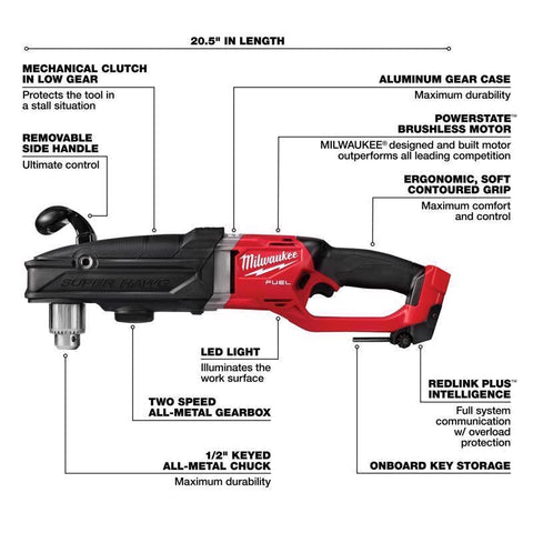Milwaukee M18 Fuel Cordless Right-Angle Drill, 18 V, 1/2 inch